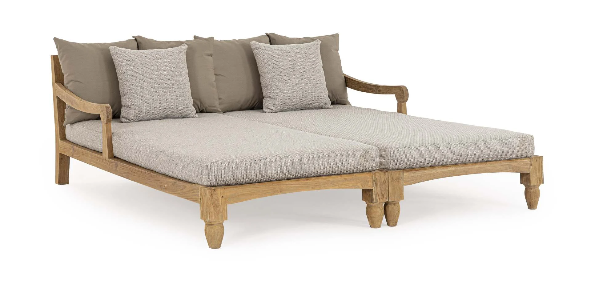 Daybed Bali aus Teakholz, modernes Design, hellgrau gepolstert, FSC-zertifiziert