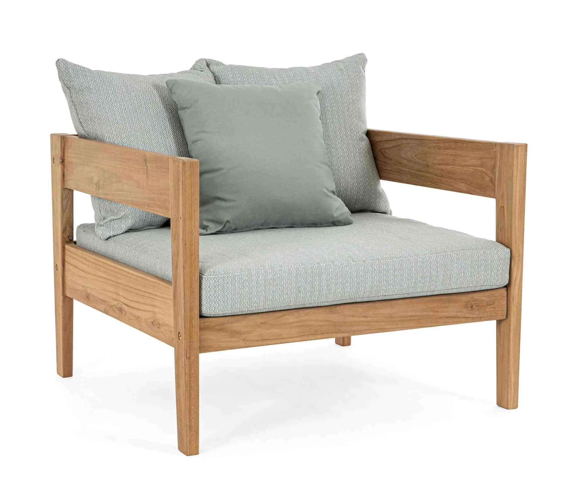 Gartensessel Kobo aus Teakholz, klassisch gepolstert, Aqua Mint, abziehbare Sunproof-Kissen