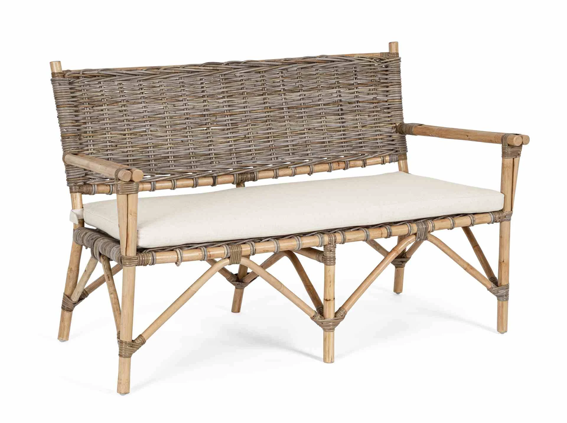 Gartenbank Tarifa aus Rattan, Boho Stil, natur, mit abziehbarem Kissen für Outdoor - Bizzotto
