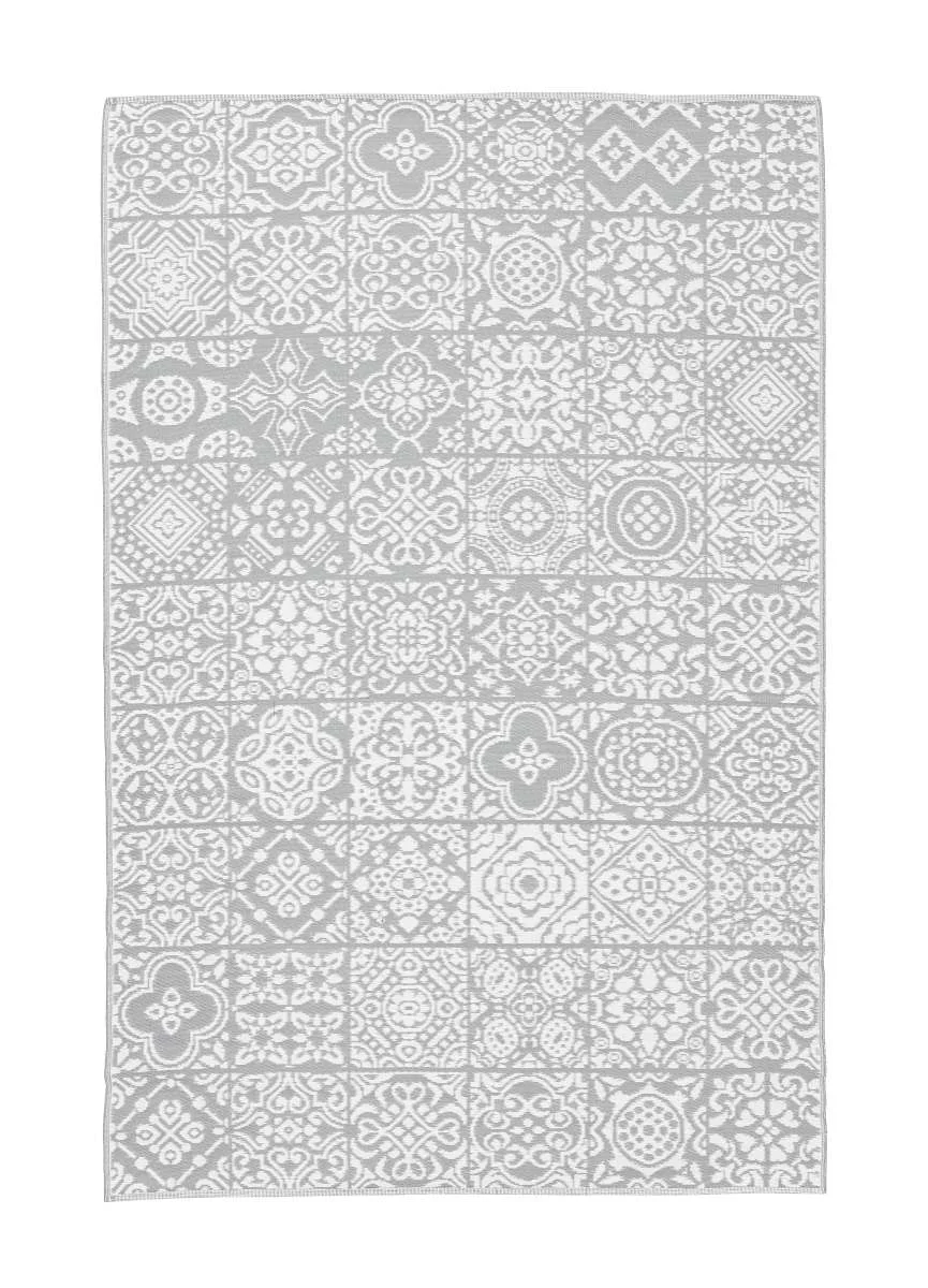 Outdoor-Teppich Shiraz Kunststoff, klassisch, grau weiß, 150x210 cm, rechteckig