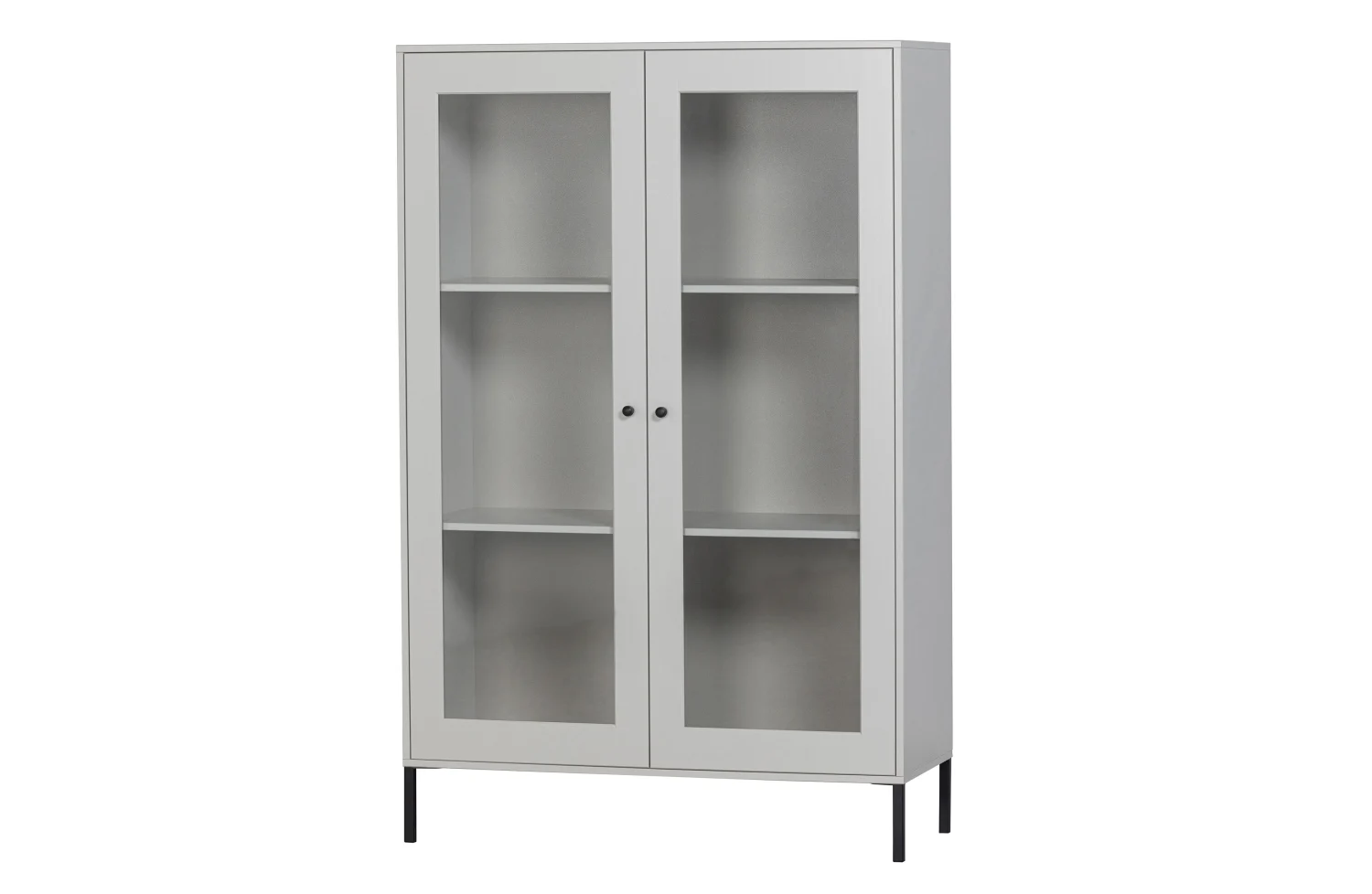 Vitrine Xam aus Kiefernholz, modernes Design, grau lackiert, mit Glastüren und drei Einlegeböden - Woood