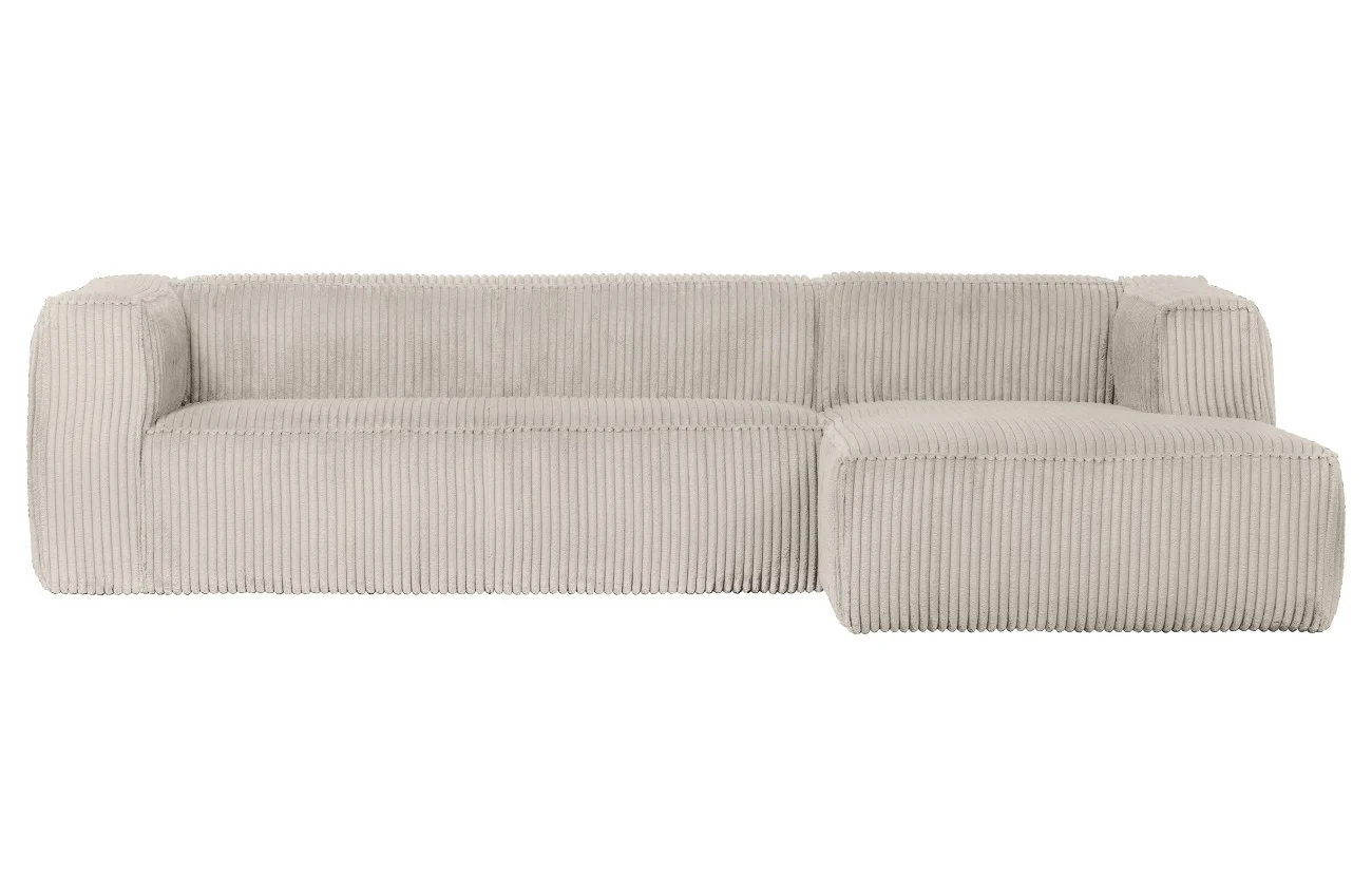 Ecksofa Bean mit Cordbezug, modern und gemütlich, rechts, Farbe Natur, für 3–4 Personen - Woood