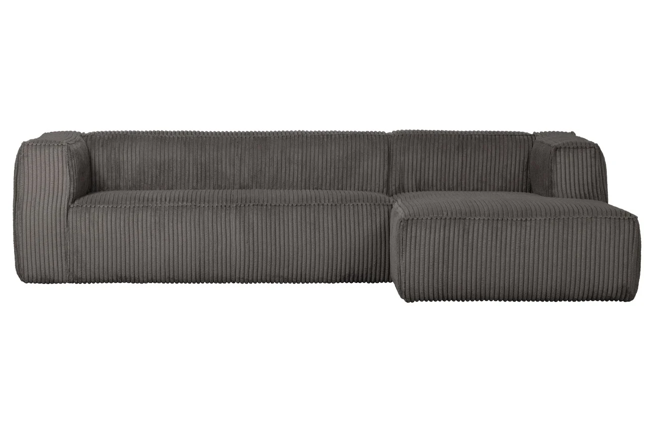 Ecksofa Bean mit Cordbezug, modernes Design rechts, grau, weiche Polsterung für 3-4 Personen