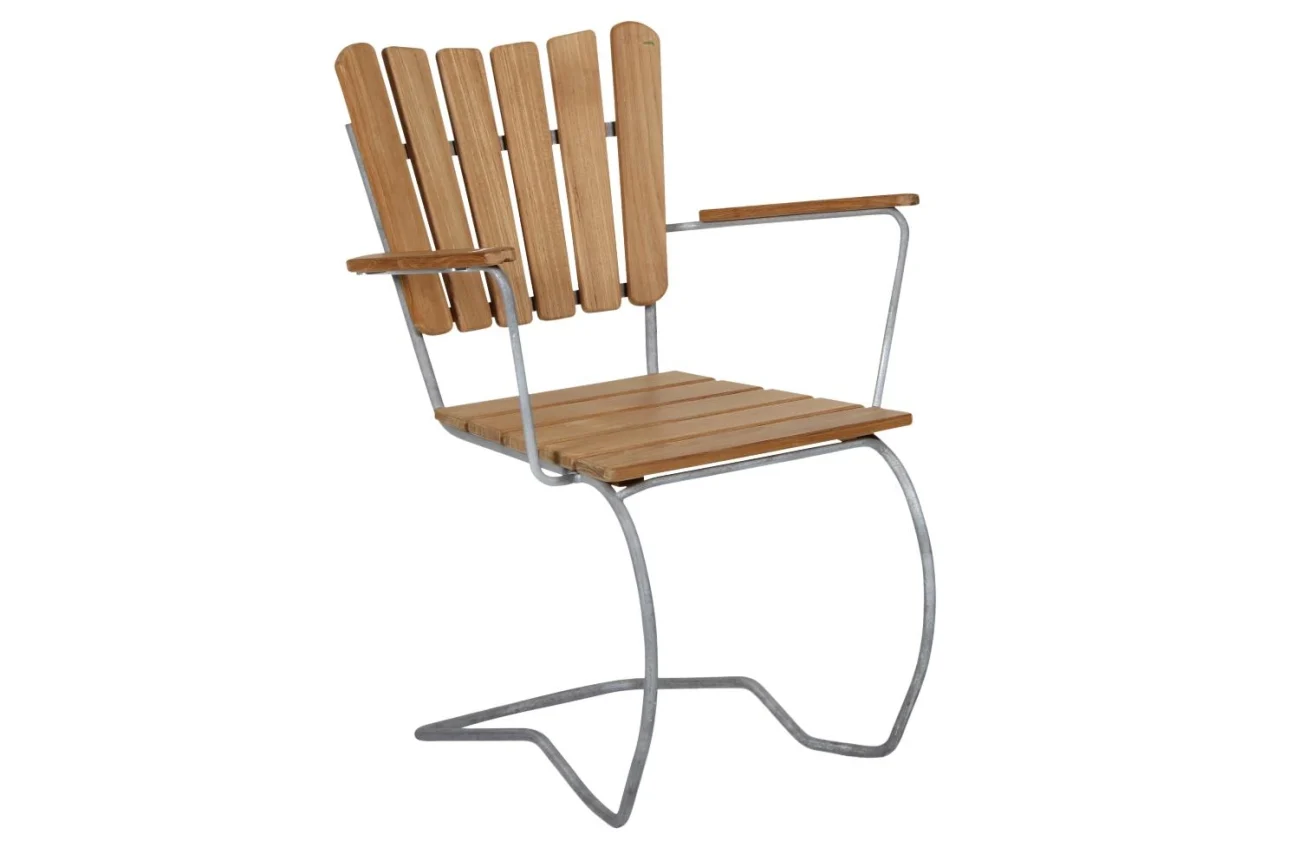 Gartenstuhl Classic mit Armlehne von Brafab, aus Teak und Metall, skandinavisch, natur, Outdoor