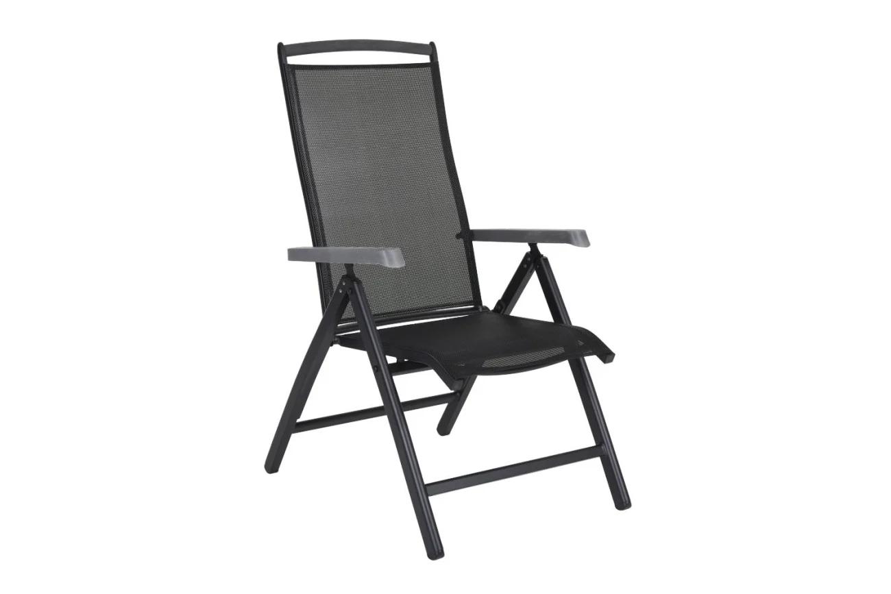 Gartenstuhl Andy mit Armlehne aus Aluminium und Textilene, modern, verstellbare Rückenlehne, schwarz - Brafab