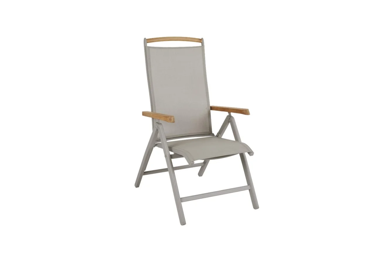 Gartenstuhl Andy von Brafab aus Teakholz und Aluminium, modern, verstellbare Rückenlehne, beige