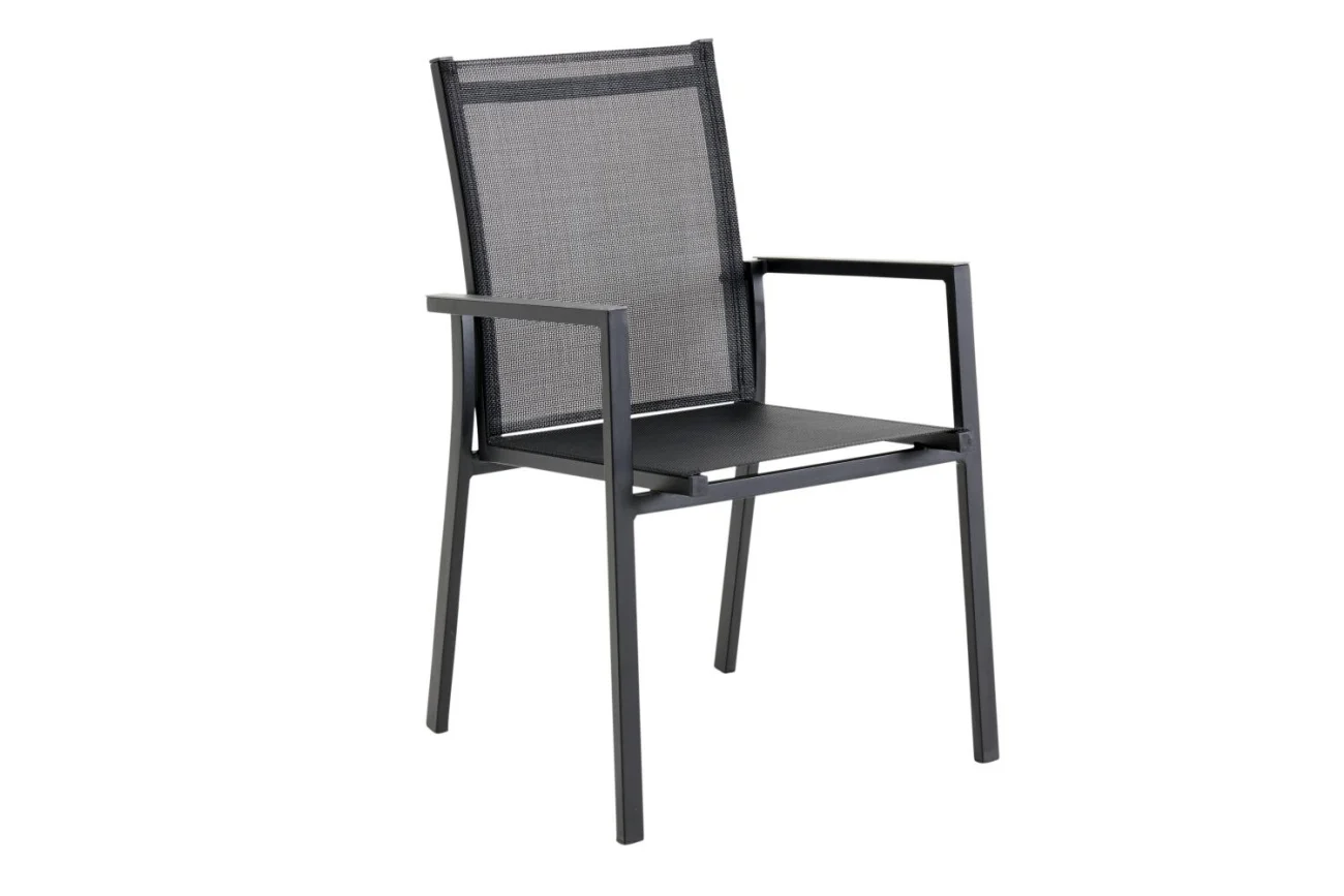 Gartenstuhl Avanti mit Armlehne aus Aluminium und Textilene, modern, schwarz, pflegeleicht - Brafab
