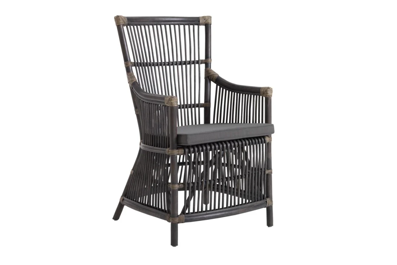 Gartenstuhl Bonete von Brafab aus Rattan mit Kissen, klassischer Boho-Stil, grau, für Outdoor