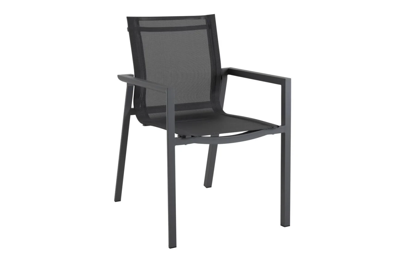Gartenstuhl Delia aus Aluminium und Textilene, modern, anthrazit/schwarz, komfortable Armlehnen - Brafab