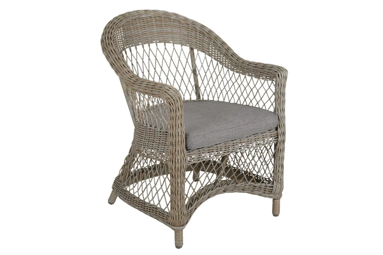 Gartenstuhl Kamomill mit Kissen aus Kunst-Rattan, klassisch, natur sand, bequem gepolstert, für Outdoor