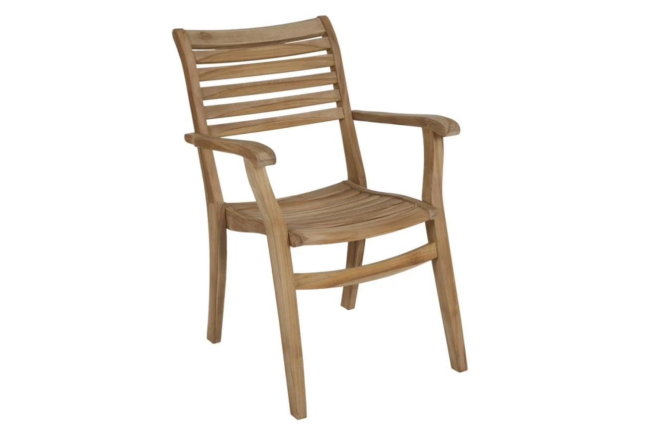 Gartenstuhl Karlo mit Armlehne aus Teakholz, klassisch, natur, für Outdoor - Brafab