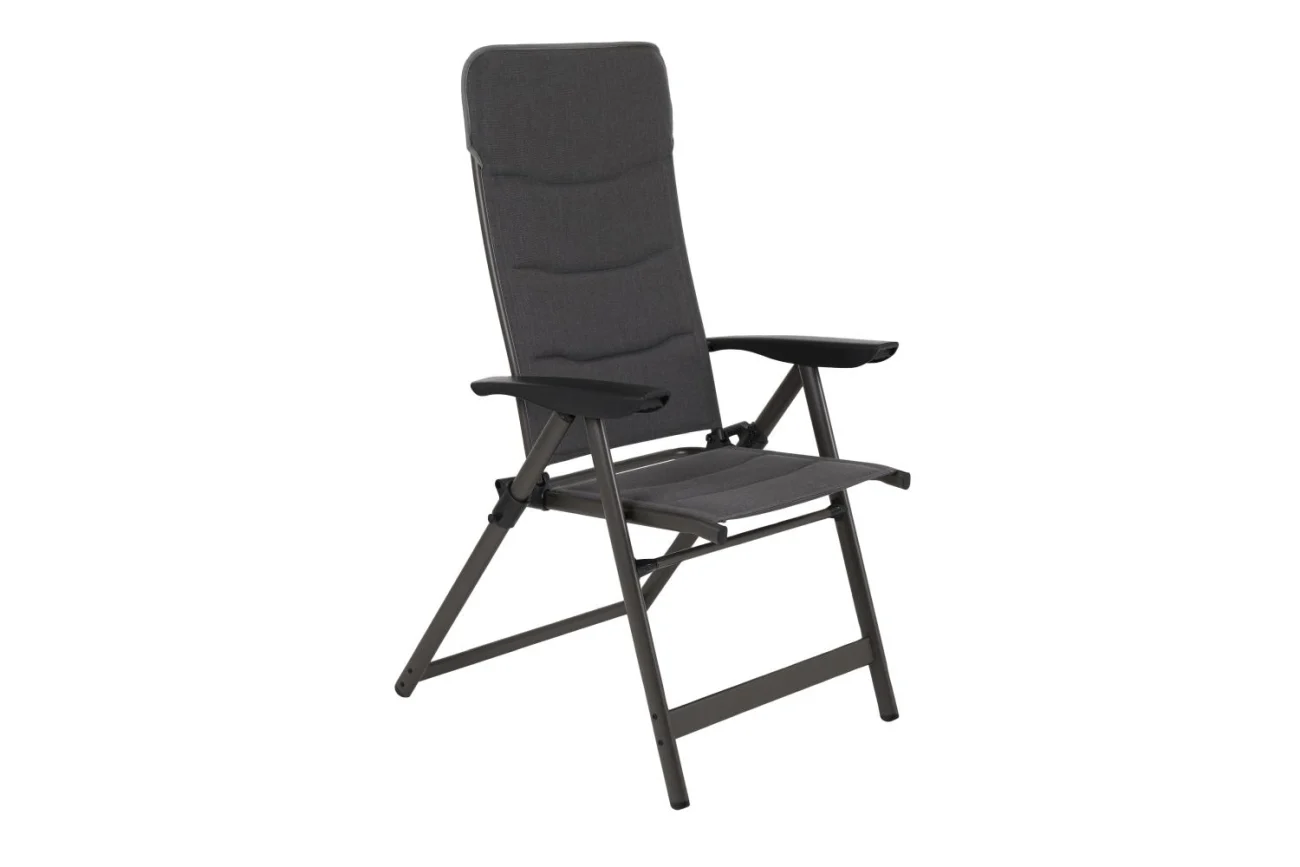 Gartenstuhl Krocket mit Armlehne von Brafab, aus Aluminium und Olefin-Stoff, modern, gepolstert, grau anthrazit, verstellbare Rückenlehne, outdoor geeignet