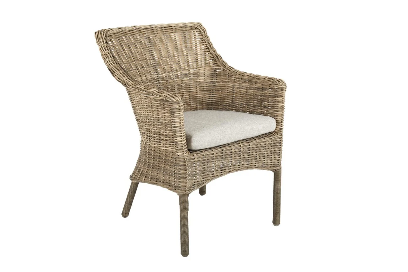 Gartenstuhl Lenora mit Kissen aus Kunst-Rattan, klassisch, natur sand, gepolstert, für Outdoor