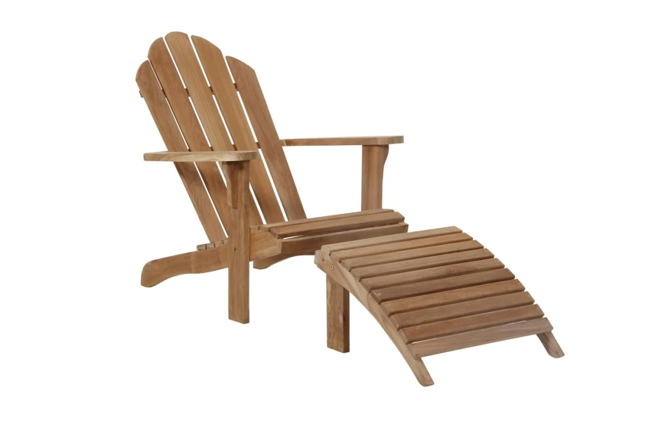 Gartenliegestuhl Margariti mit Hocker aus Teakholz, klassisch, natur, für Outdoor-Einsatz