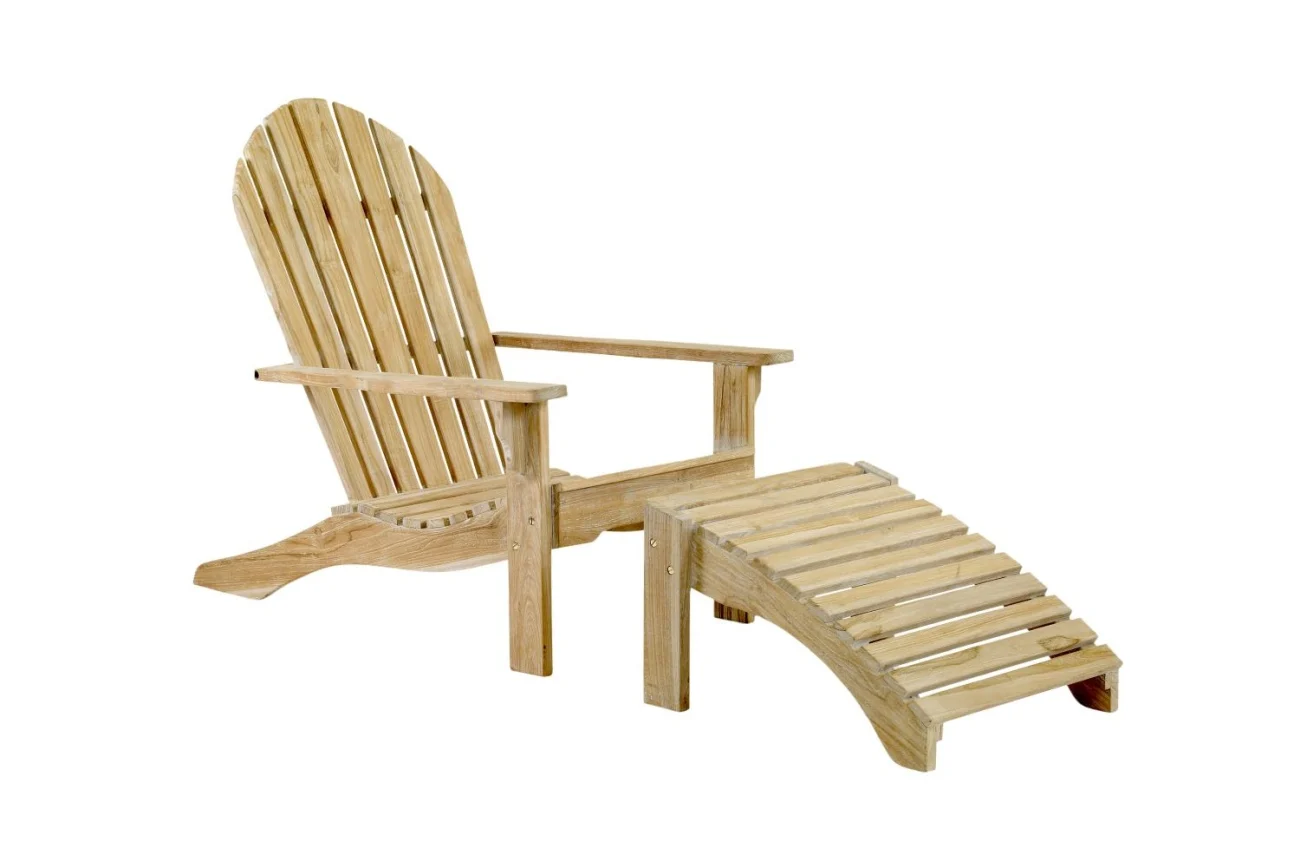 Gartenliegestuhl Opal mit Hocker aus Teakholz, klassisch, natur, whitewash Oberfläche, Outdoor - Brafab