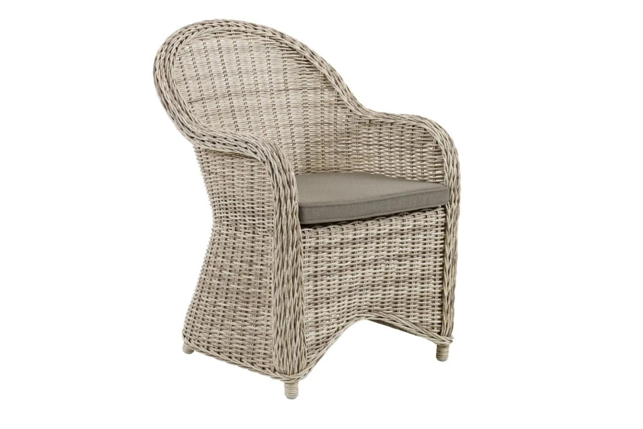 Gartenstuhl Paulina mit Kissen aus Kunst-Rattan, klassisch, Beige, gepolstert und pflegeleicht