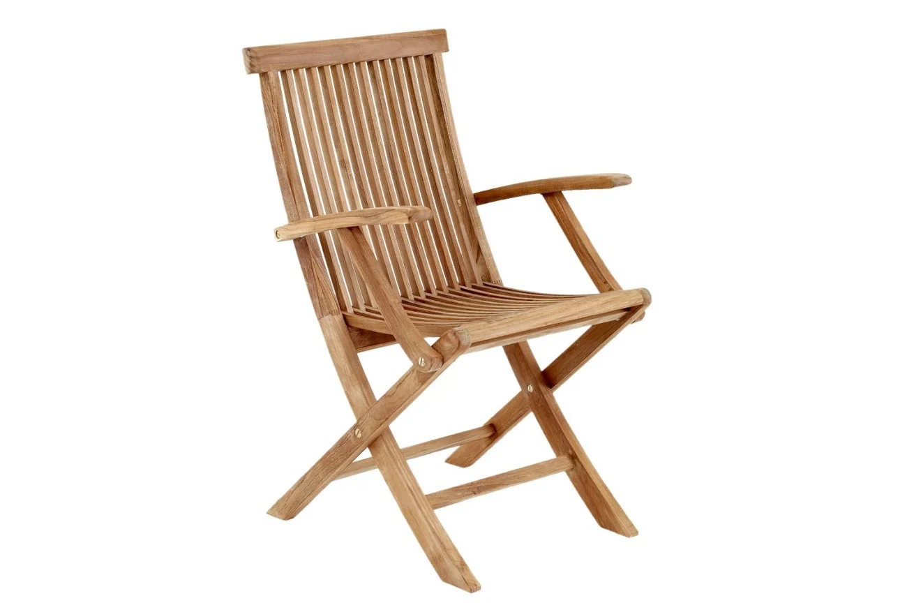 Gartenstuhl Turin aus Teakholz, mit Armlehne, klassisch, natur, für Outdoor - Brafab