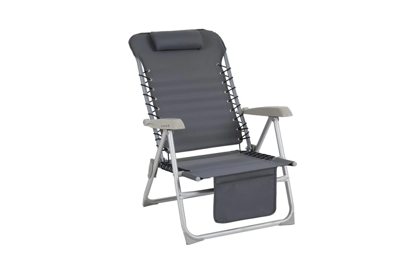 Liegestuhl Ulrika von Brafab aus Aluminium und Stoff, modern mit Armlehne, grau, verstellbare Rückenlehne, mit zusätzlicher Tasche, für Outdoor