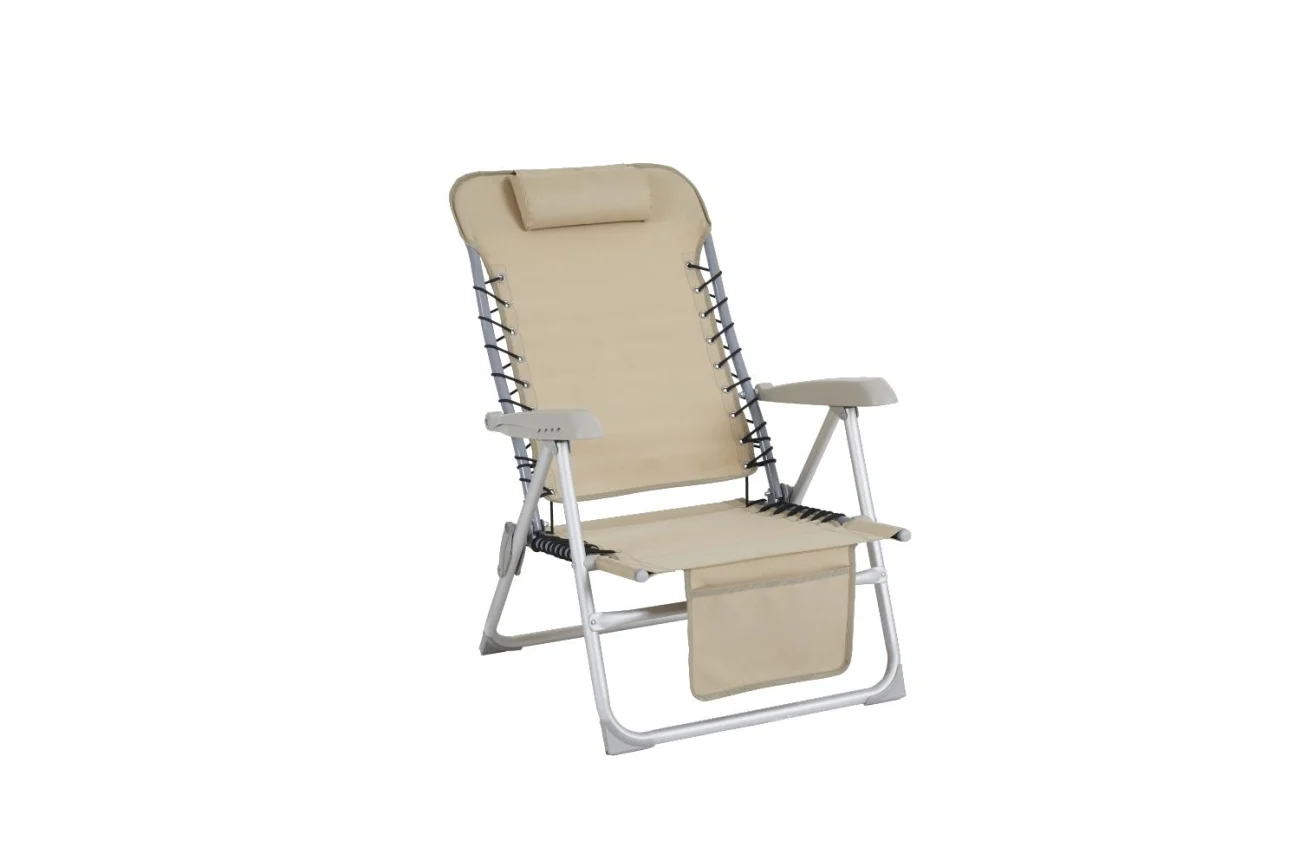 Liegestuhl Ulrika mit Armlehne aus Aluminium und Stoff, modern, beige, verstellbare Rückenlehne, Tasche - Brafab