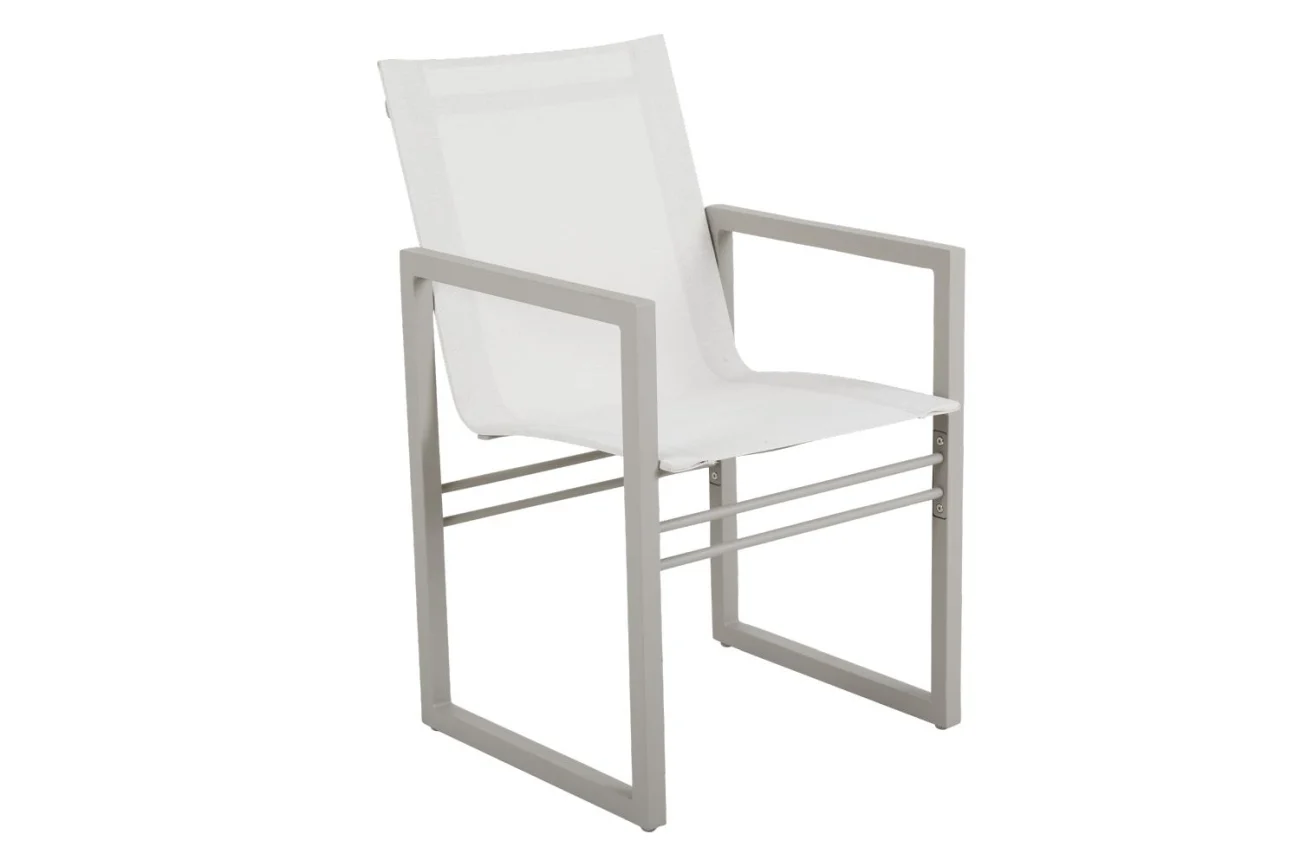 Gartenstuhl Vevi aus Aluminium, modern mit Textilene, beige und weiß, für Outdoor - Brafab