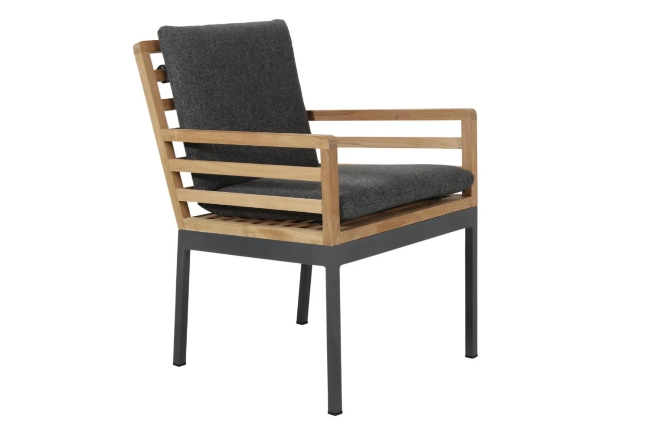 Gartenstuhl Zalongo von Brafab aus Teakholz und Aluminium, modern, gepolstert, natur und anthrazit, für Outdoor