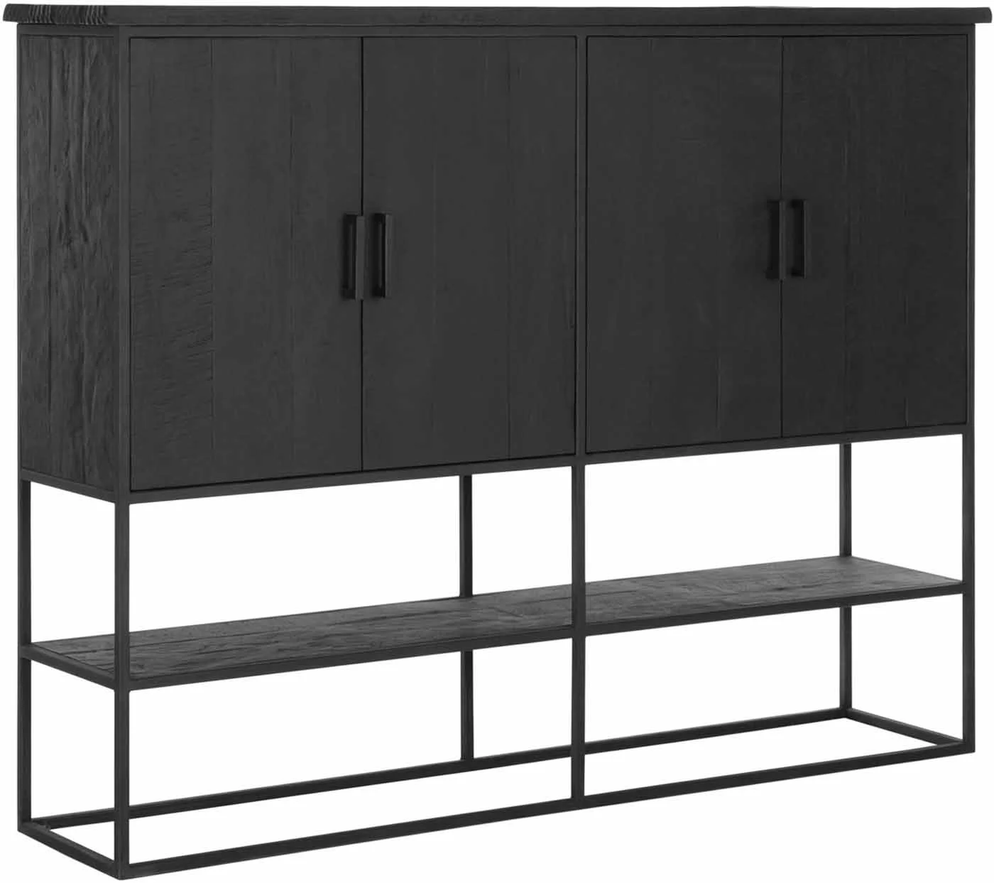 Schrank Beam aus Teak und Metall, Industrial Stil, schwarz, 4 Türen, fertig montiert - Must Living