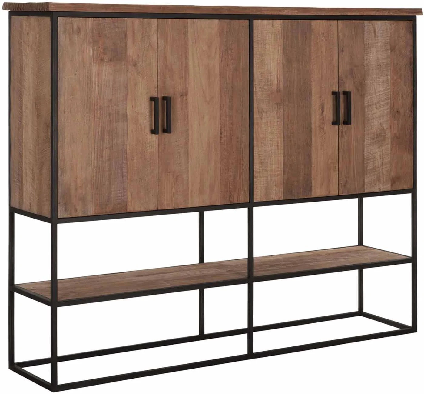 Schrank Beam aus Teakholz, Industrial Design, naturfarben, 4 Türen, Metallgestell - Must Living