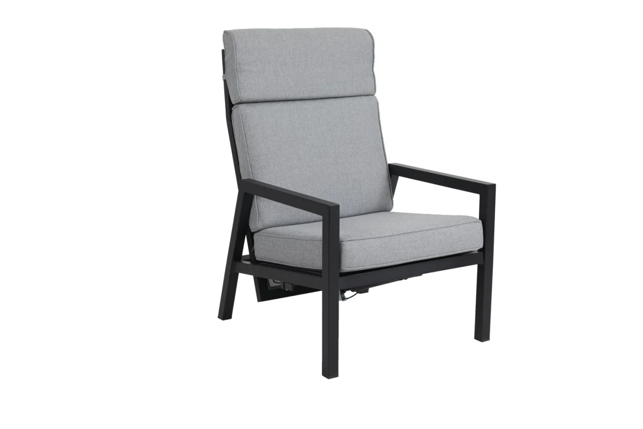 Gartensessel Belfort aus Aluminium und Stoff, modern mit verstellbarer Rückenlehne, schwarz, inkl. Kissen - Brafab