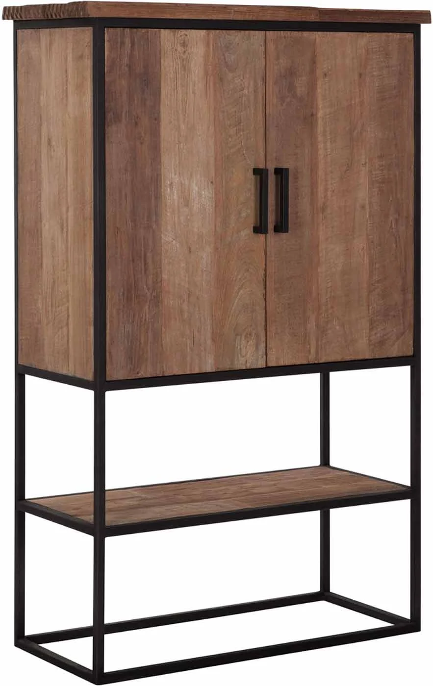 Schrank Beam aus Teakholz, Industrial Design mit 2 Türen, Natur, Metallgestell, 90x40x140 cm - Must Living