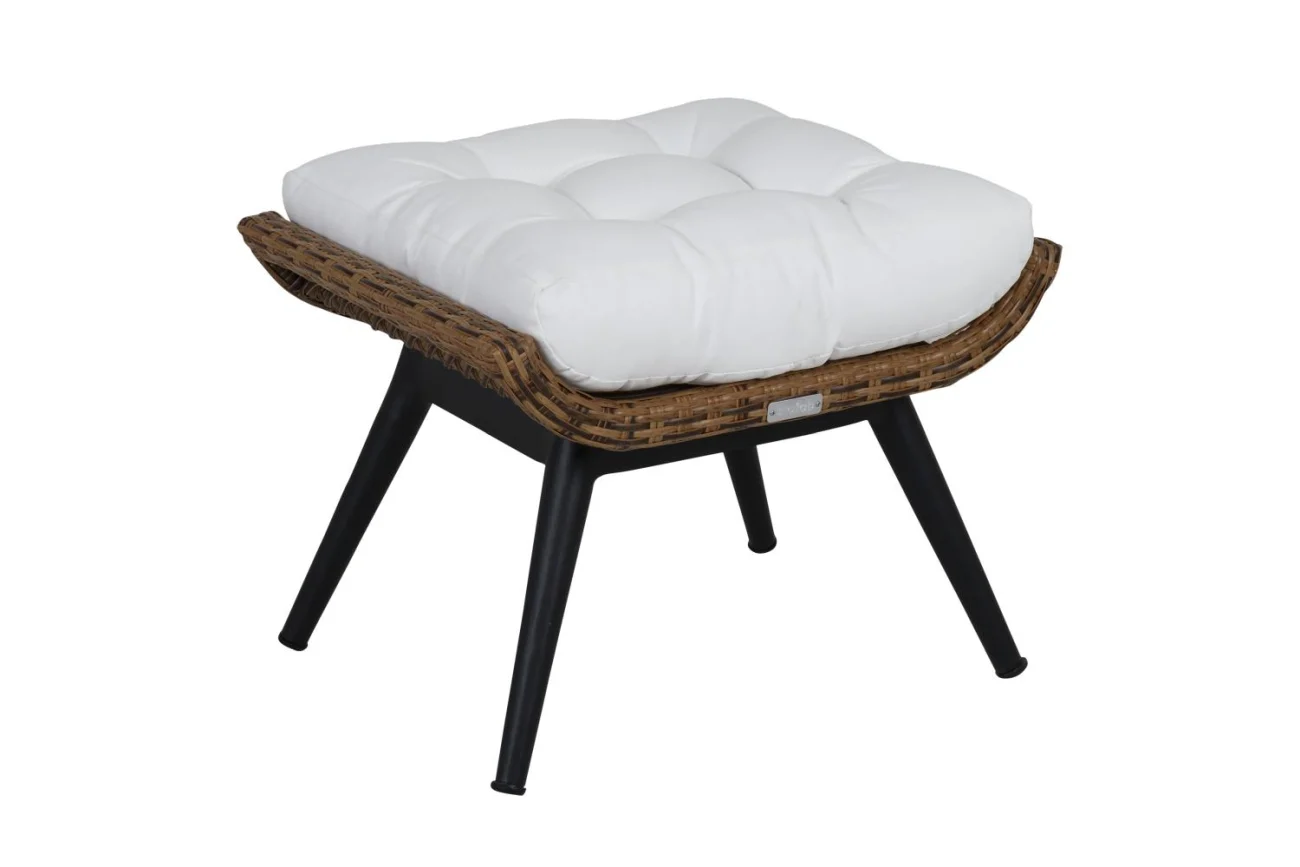 Gartenhocker Covelo mit Kissen aus Rattan und Aluminium, modern, natur weiß, Outdoor geeignet - Brafab