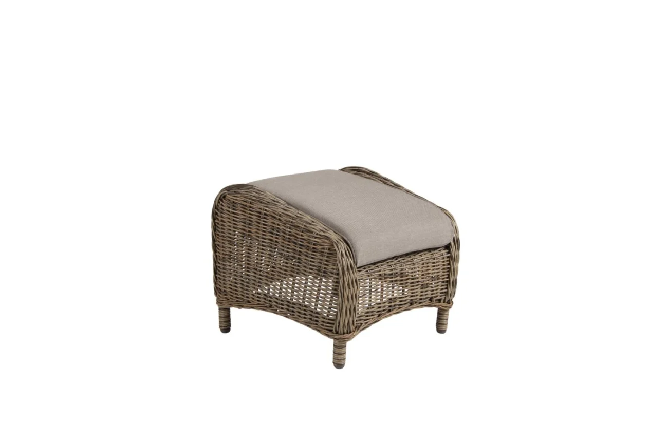 Gartenhocker Rosita mit Kissen aus Kunst-Rattan, klassisch, natur, Outdoor-Stoff, 51x54x43 cm