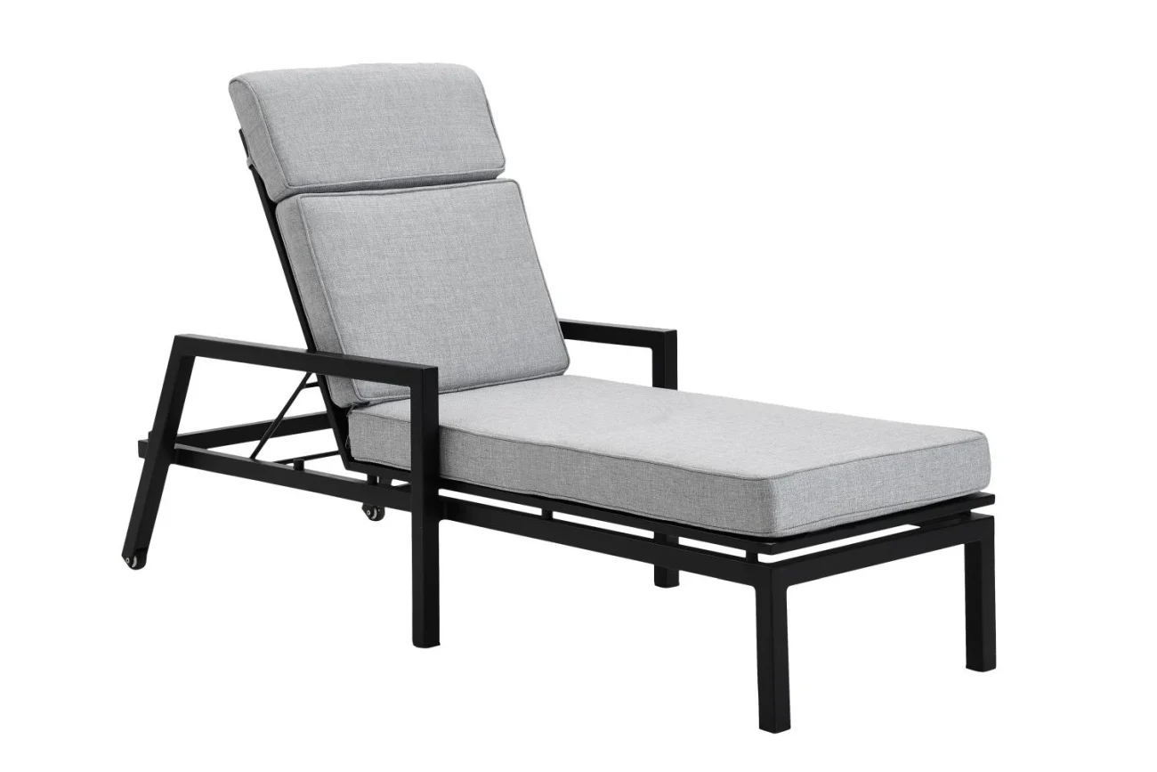 Gartenliege Belfort von Brafab aus Aluminium mit Kissen, modern, schwarz-grau, verstellbar