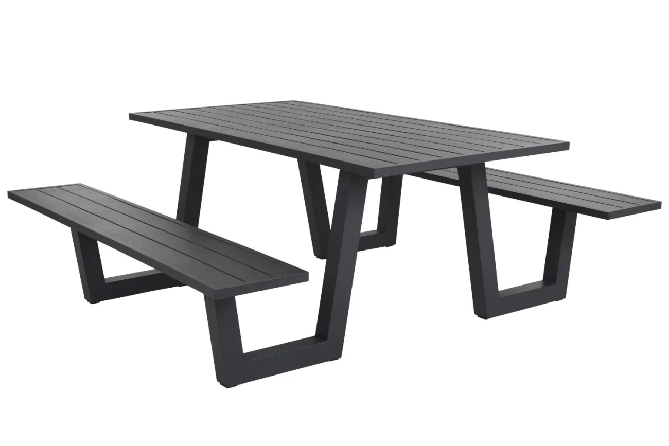 Picknicktisch Bolid aus Aluminium, modern, anthrazit, geeignet für 4-6 Personen, Outdoor