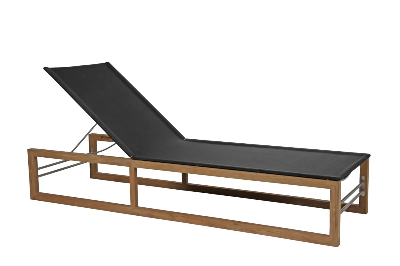 Gartenliege Vevi aus Teakholz, modern, verstellbare Rückenlehne, schwarz natur, für Outdoor - Brafab