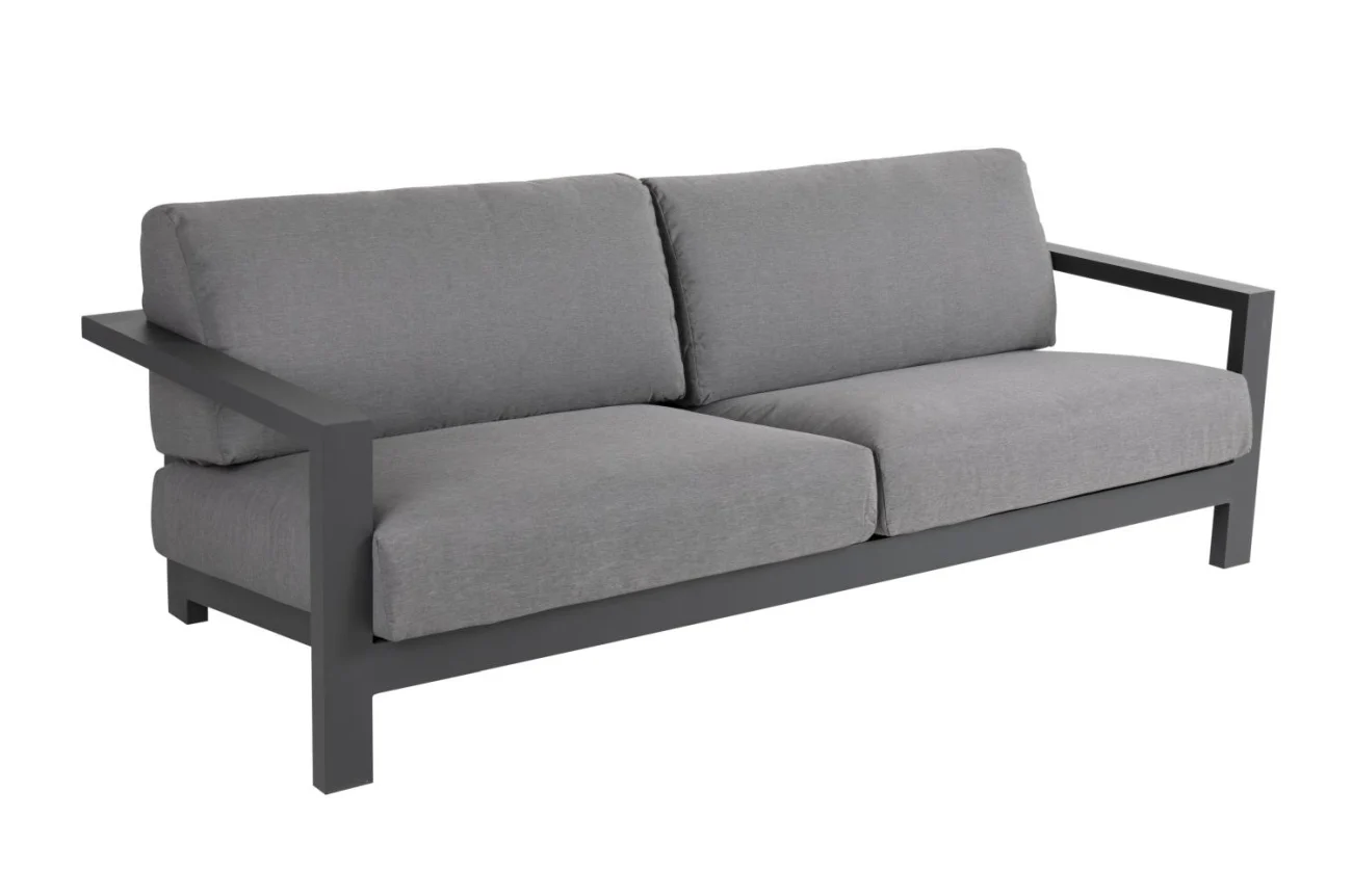 Gartensofa Amesdale mit Kissen, aus Aluminium und Olefin-Stoff, modern, grau anthrazit, für 2–3 Personen