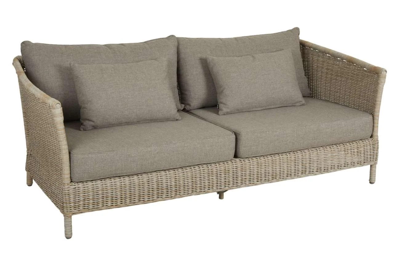 Gartensofa Aster mit Kissen aus Kunst-Rattan und Olefin-Stoff, skandinavisch, beige, für 2-3 Personen