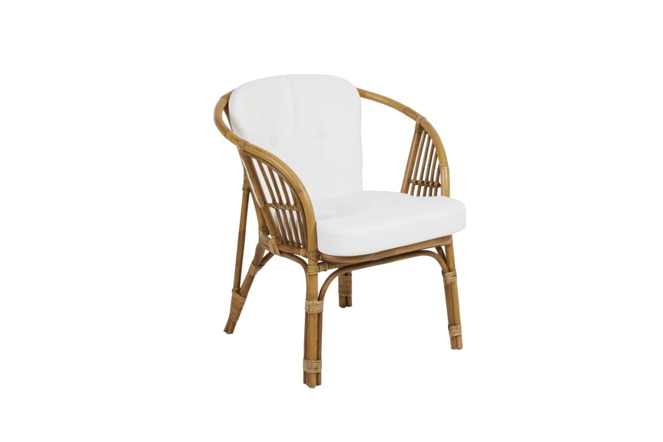 Gartensessel Astraken mit Kissen aus Rattan, Boho Stil, natur weiß, Outdoor geeignet - Brafab