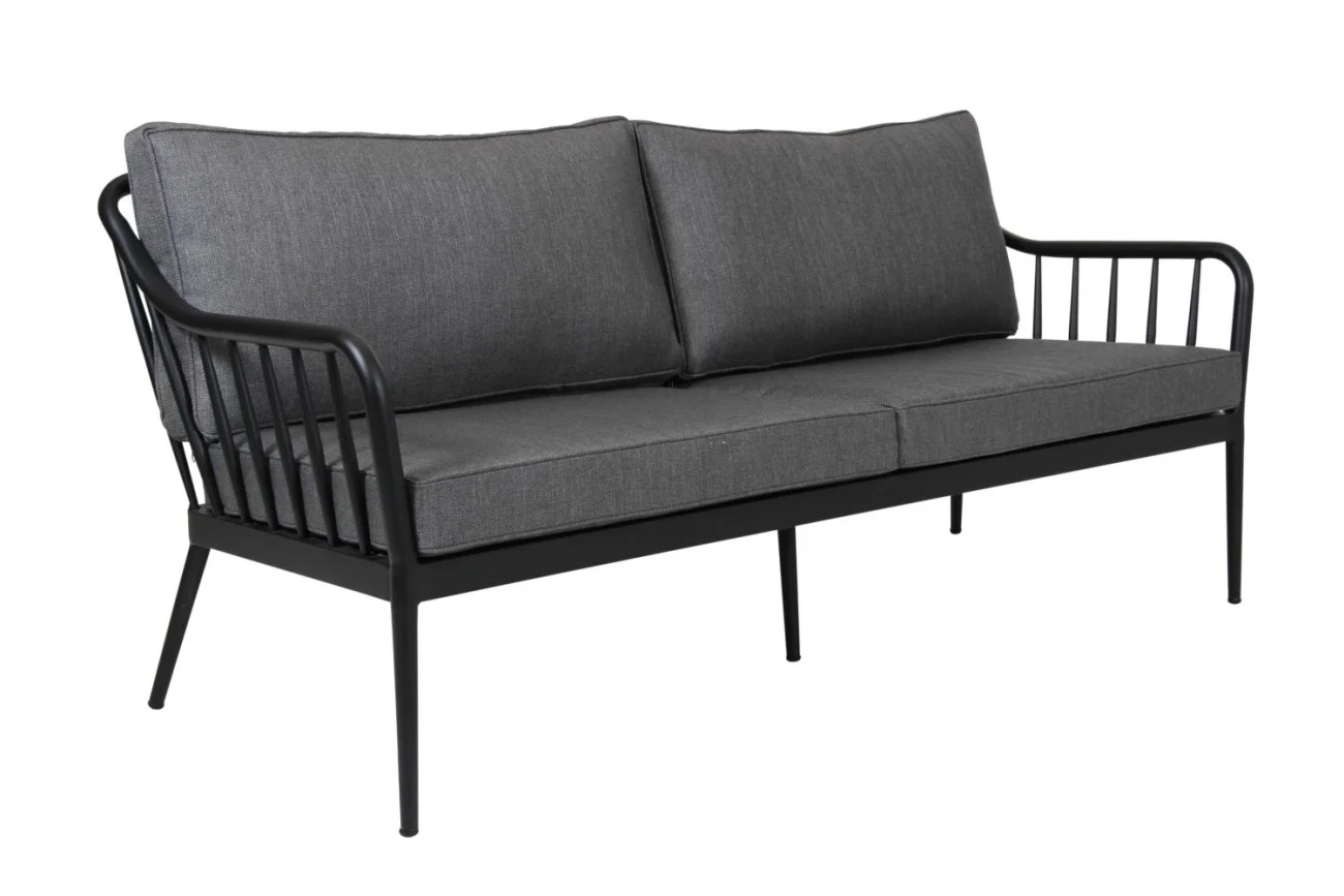 Gartensofa Coleville mit Kissen aus Aluminium und Olefin-Stoff, modern, schwarz-grau, für 2–3 Personen