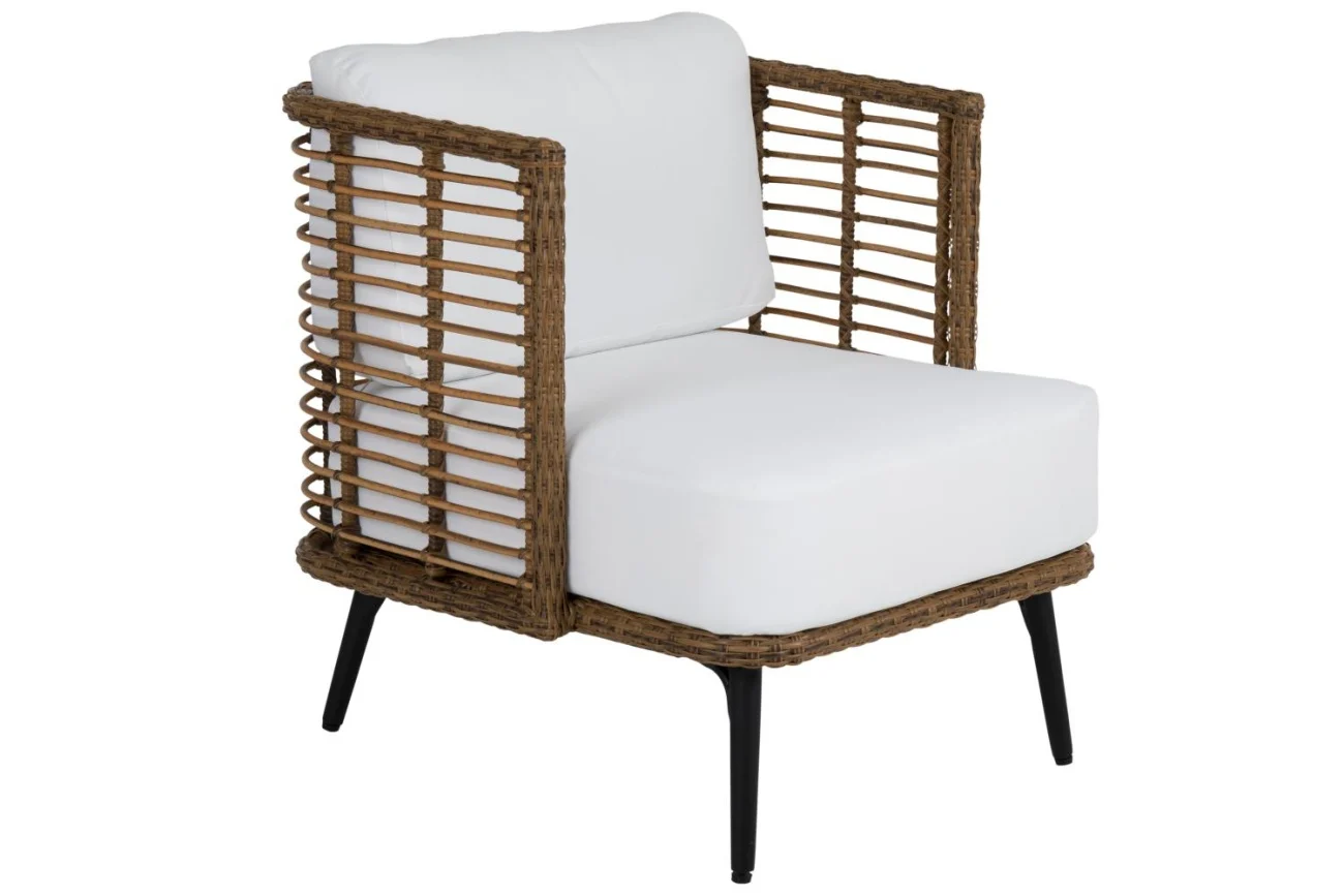 Gartensessel Covelo mit Kissen aus Aluminium und Kunst-Rattan, modern skandinavisch, naturfarben, Outdoor