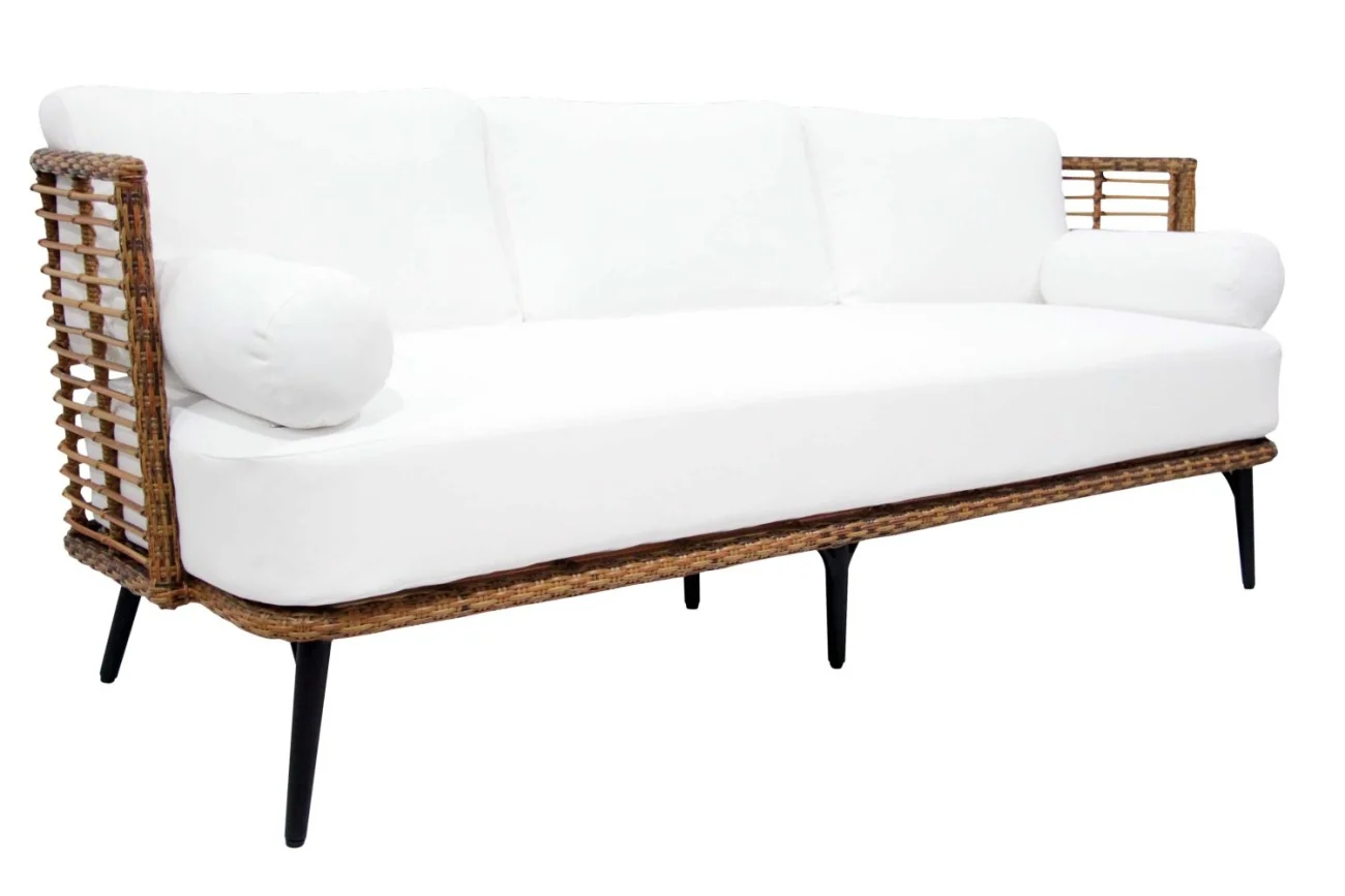 Gartensofa Covelo von Brafab aus Aluminium und Rattan, skandinavischer Stil, weiß natur, inkl. Kissen