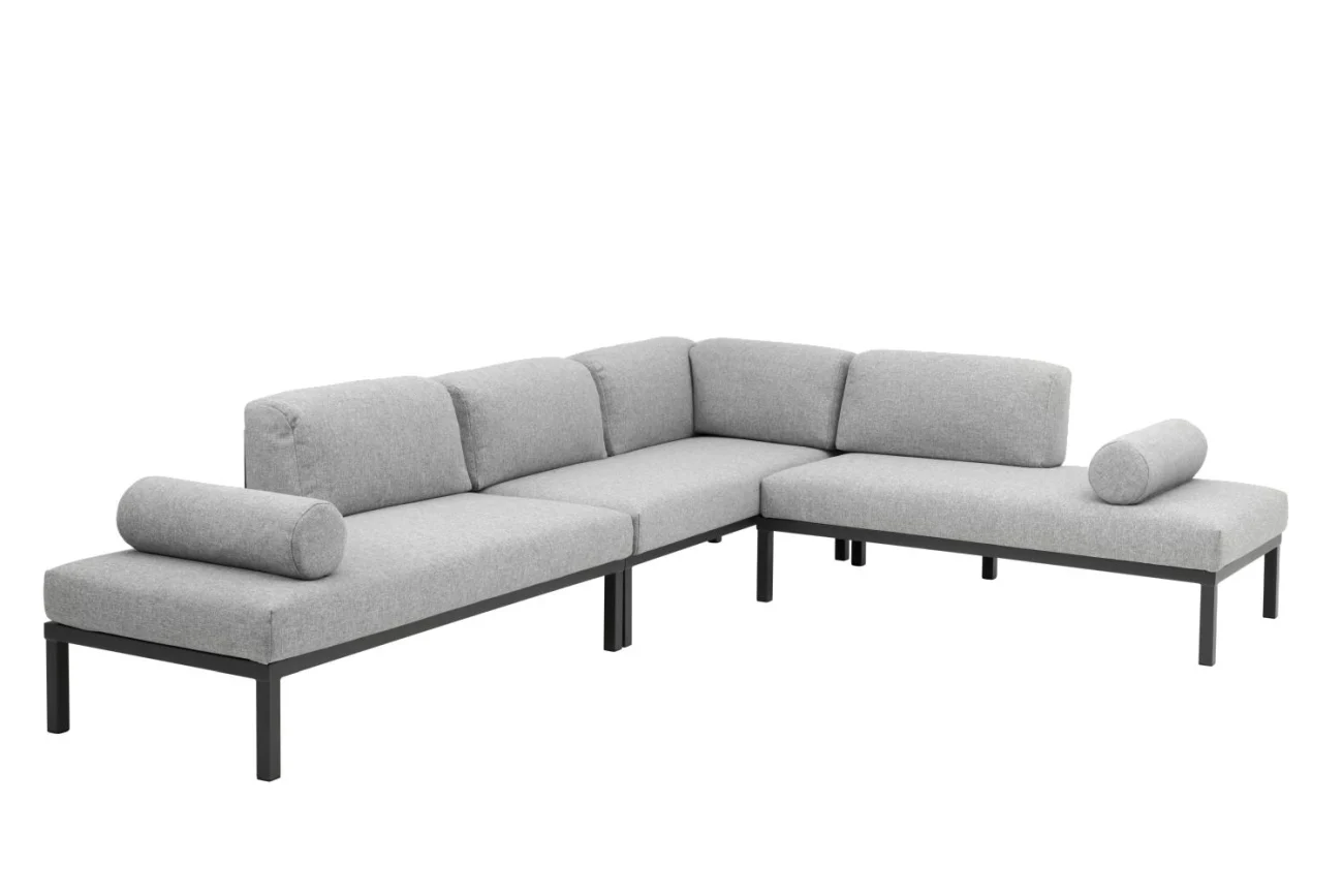 Gartenecksofa Gonesse mit Kissen aus Aluminium und Olefin-Stoff, modern, grau, für 5–6 Personen