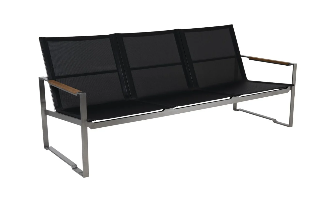 Gartenbank Gotland aus Aluminium von Brafab, modern, schwarz und silber, für 3–4 Personen, Outdoor