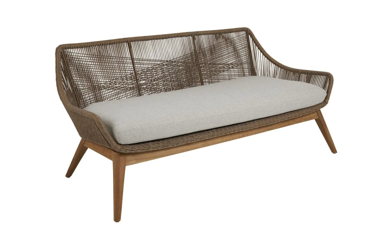 Gartensofa Hassel mit Kissen aus Teak und Rattan, modern, beige braun, für 1–2 Personen, Outdoor - Brafab