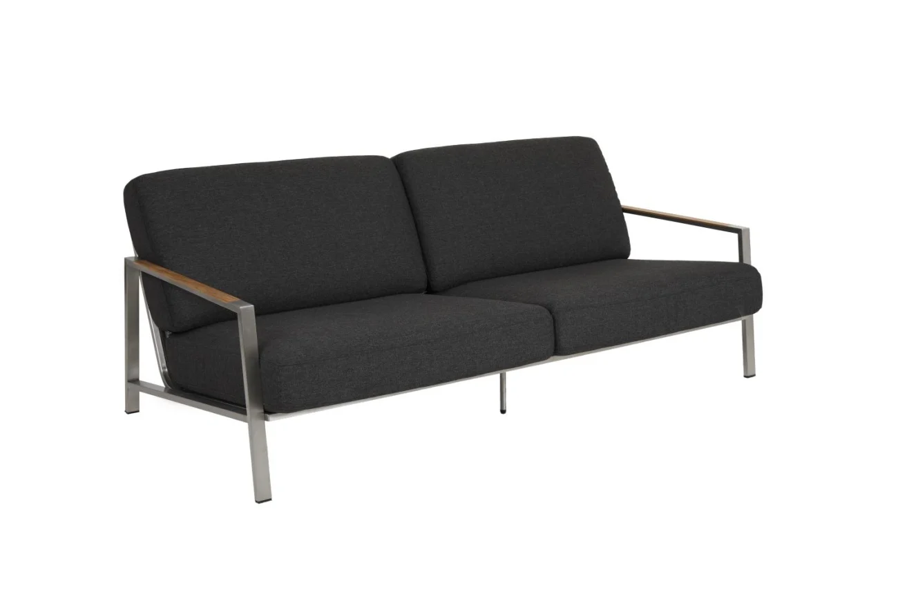 Gartensofa Naos mit Kissen aus Edelstahl und Olefin-Stoff, modern, dunkelgrau, für 2–3 Personen