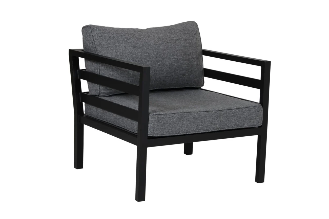 Gartensessel Weldon von Brafab aus Aluminium und Olefin-Stoff, modern, schwarz dunkelgrau, inkl. Kissen