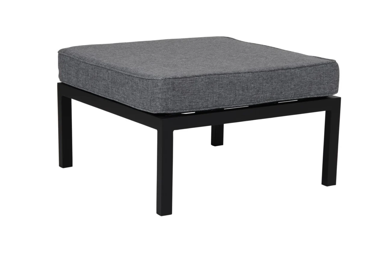 Gartenhocker Weldon mit Kissen, aus Aluminium und Olefin-Stoff, modern, schwarz, quadratisch