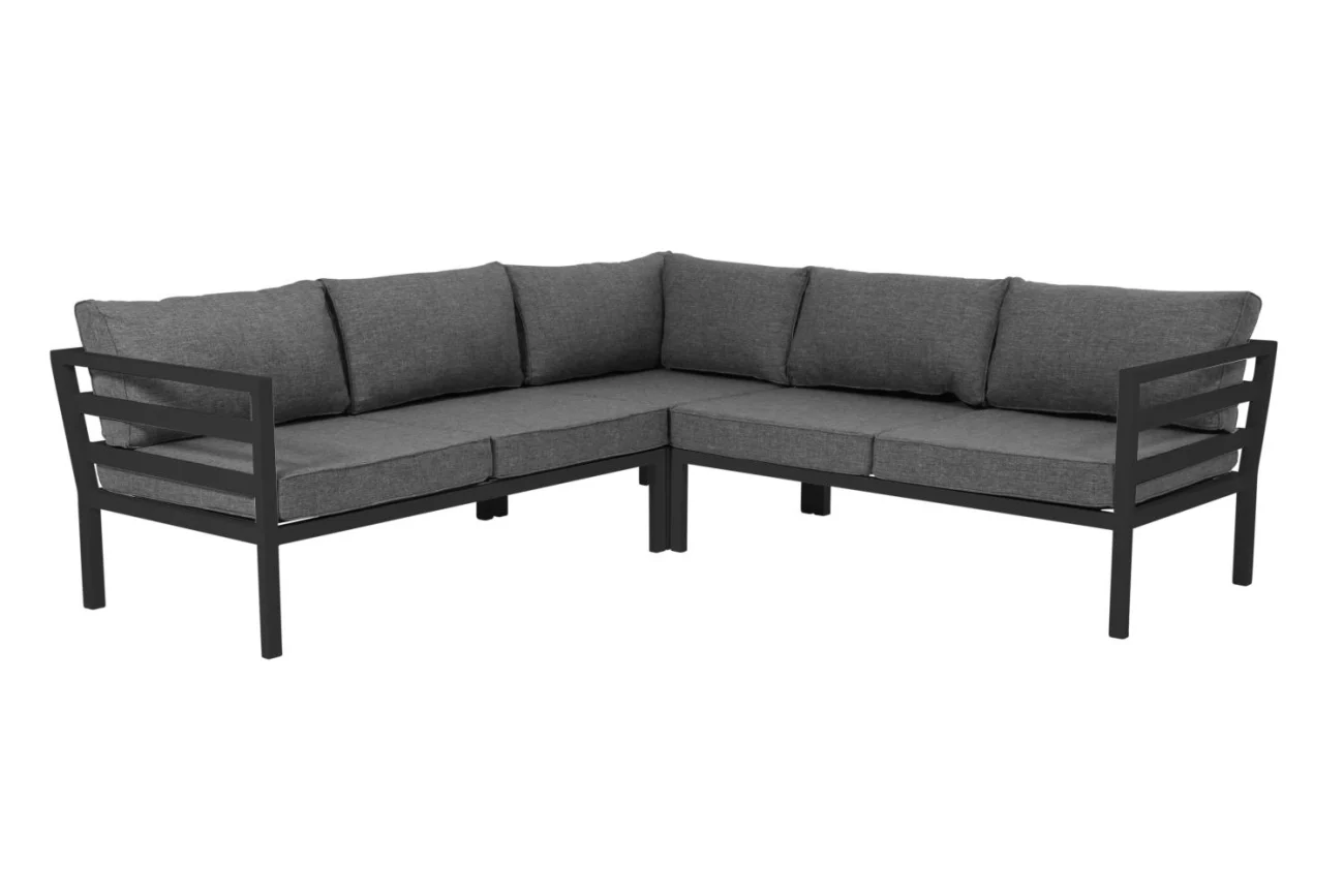 Gartenecksofa Weldon aus Aluminium und Stoff, modern, mit Kissen, schwarz dunkelgrau, für 4–5 Personen - Brafab