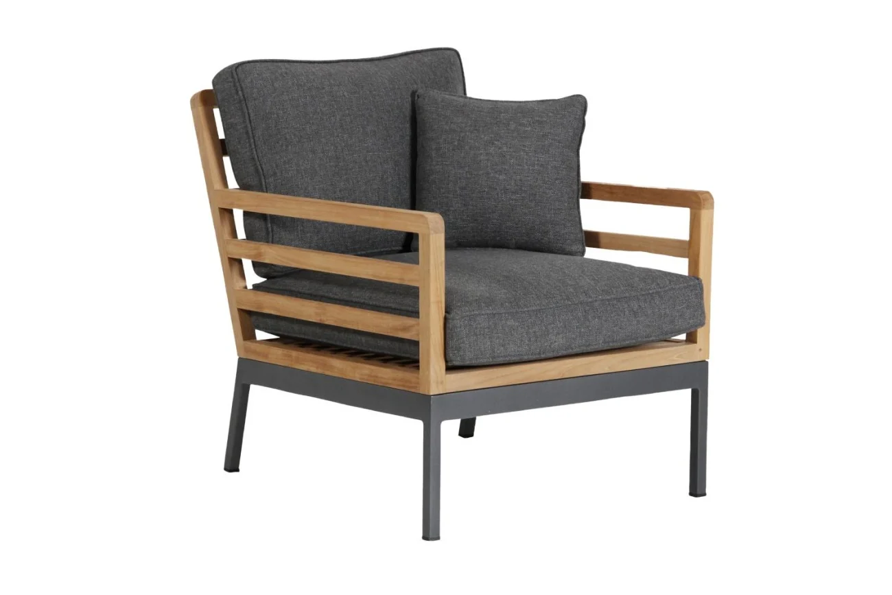 Gartensessel Zalongo mit Kissen aus Teak und Aluminium, modern, grau natur, Outdoor - Brafab