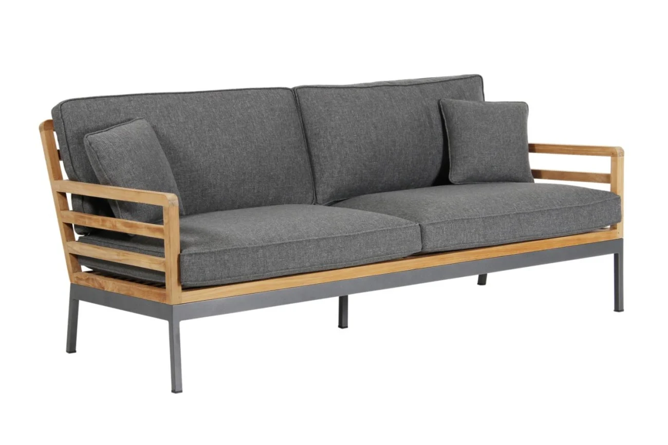 Gartensofa Zalongo von Brafab aus Aluminium und Teakholz, modern gepolstert, grau, inkl. Kissen