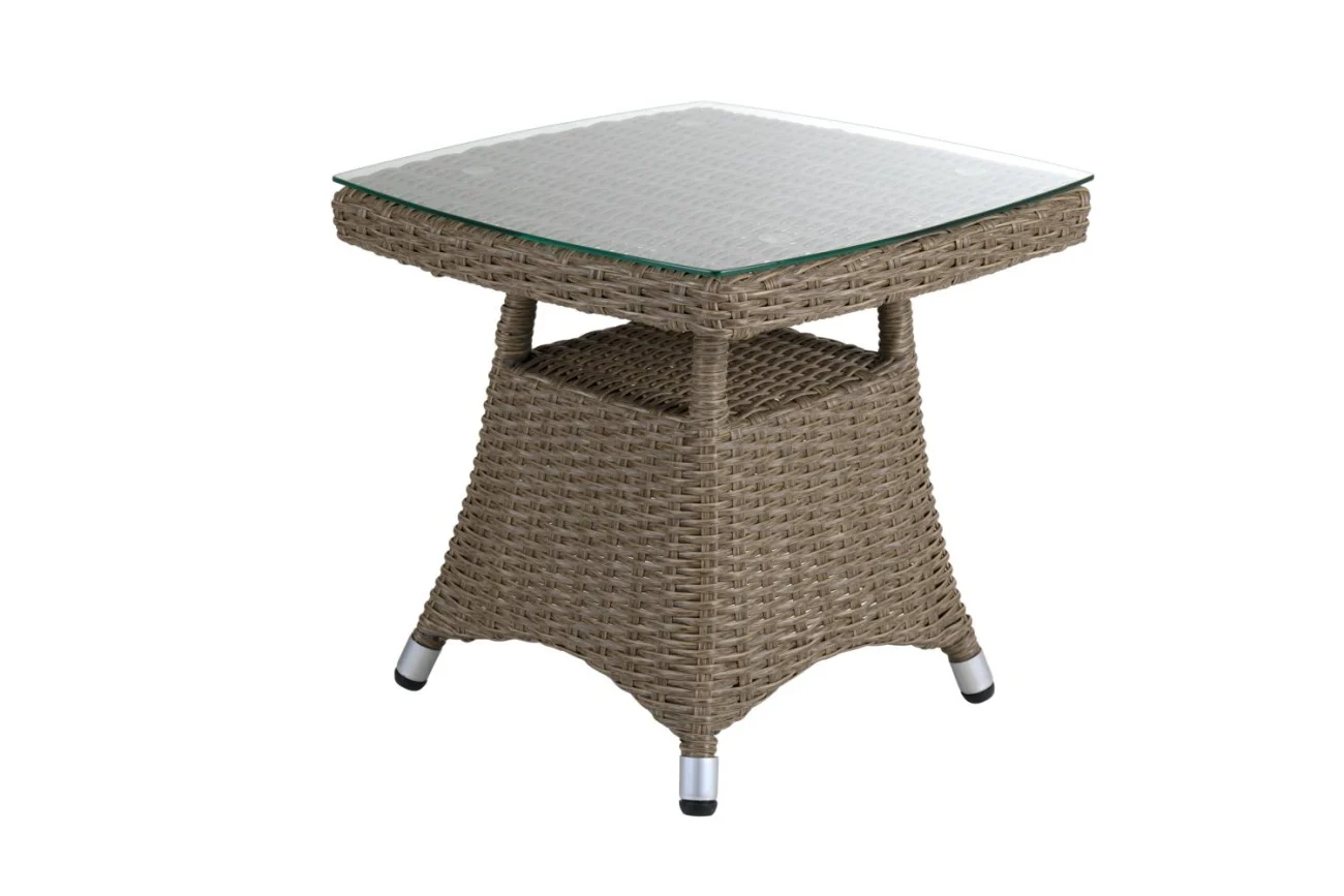 Gartenbeistelltisch Ashfield, aus Kunst-Rattan und Glas, klassisch, beige natur, 50x50 cm
